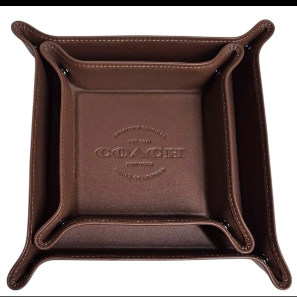 NWT Coach Boxed Valet Tray Set In Dark Saddle With Coach Gift Box CU312 $250 - Picture 3 of 5